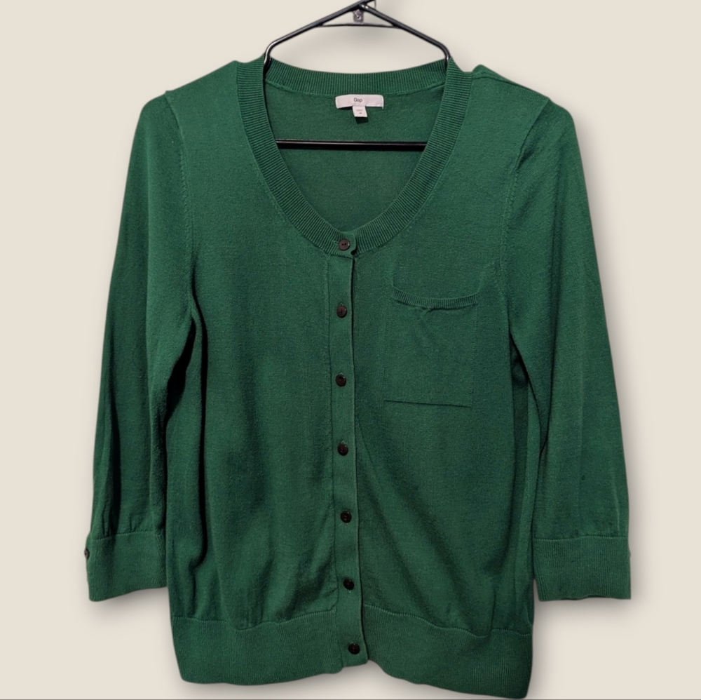 Gap Women's 100% Cotton Green Button Up Cardigan Size Medium